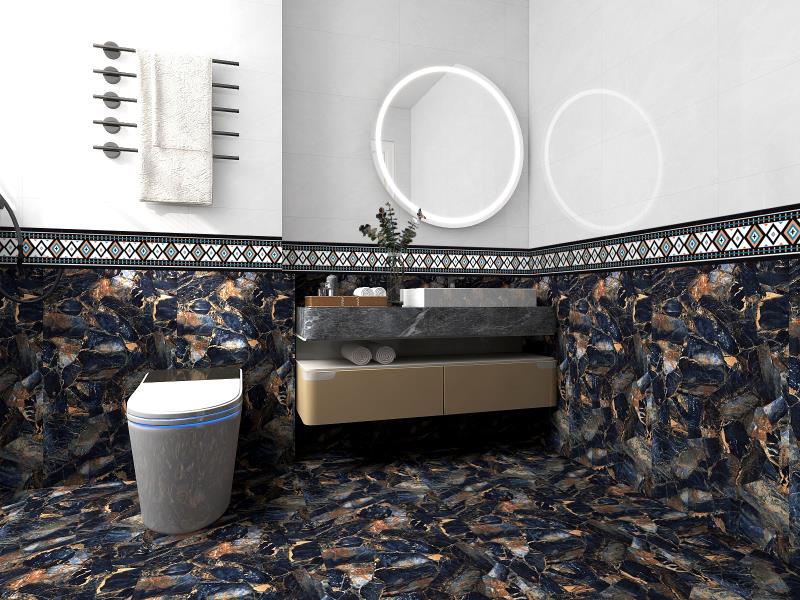 Wallpaper Stiker Lantai Tahan Air Wallpaper Lantai Bahan Tebal Perekat Diri Toilet Tahan Air Stiker Lantai Motif Marmer Hitam Gold - COD
