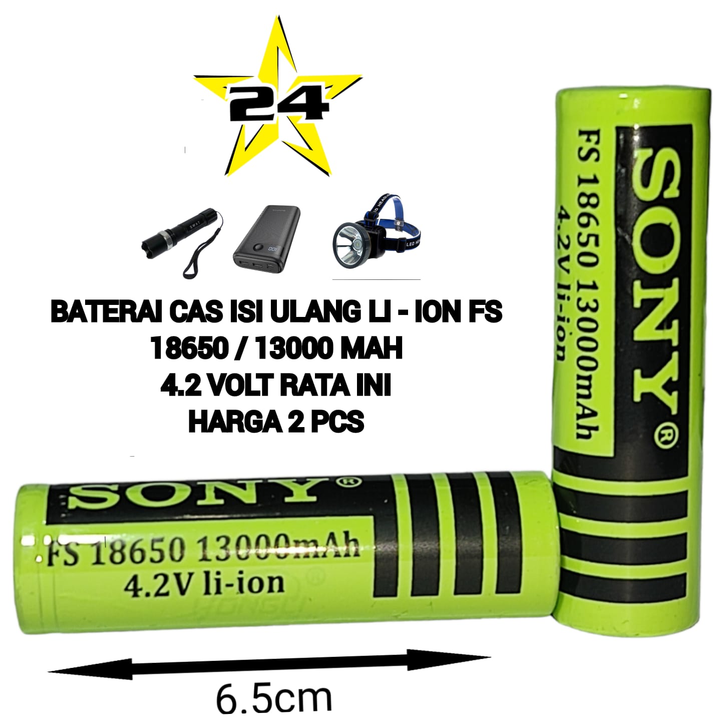 BATERAI CHARGERBATRE MAINAN SPEAKER SENTER TYPE 18650 4.2V 13000 MAH FLAT HARGA 2 PCS