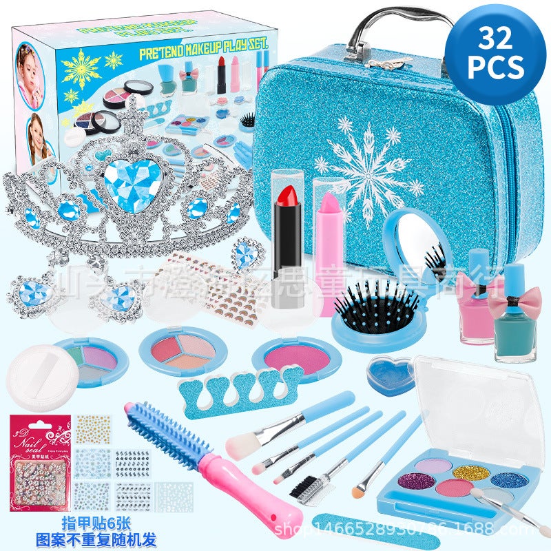 32 PCS Mainan Kosmetik Peralatan MakeUp Dandan Seperti Asli Mudah Dibersihkan Dengan Air / Mainan Make Up Girl Set / Mainan Anak Cewek Dandan Cantik