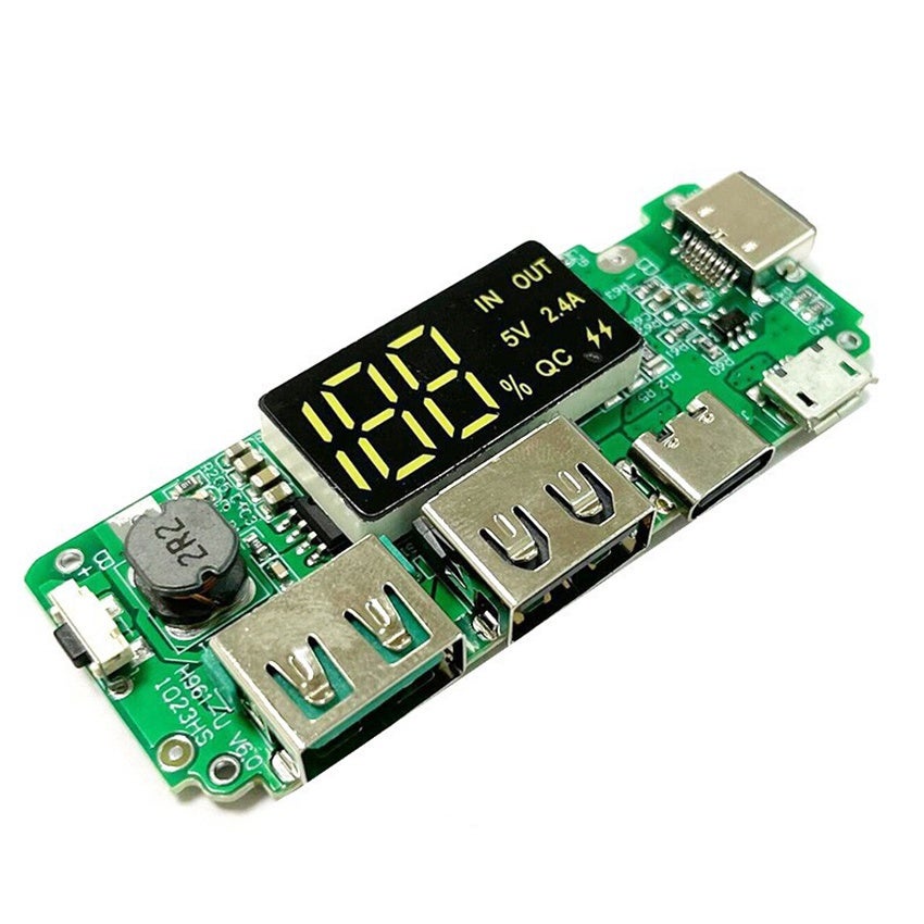 Modul Powerbank Rakitan Circuit Modul Power Bank Lcd Display Fast Charge 5V 2.4A Charger Baterai Lithium 18650 Dual Usb Tipe-C / Micro