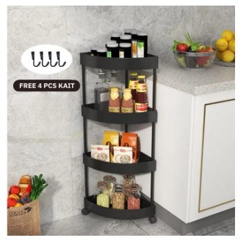 Rak Sudut Dapur Plastik 4 Susun | Rak Yiyi | Rak Kamar Mandi | Triangle Rak Serbaguna Dengan Roda