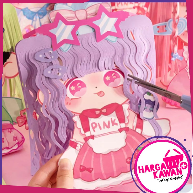 Mainan stiker DIY GUNTING RAMBUT / Mainan Boneka kertas tata Rambut anak perempuan / Puzzle Magic Hairdresser