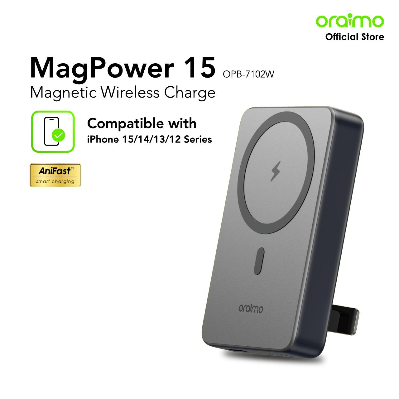 oraimo Powerbank Magsafe Wireless Charging OPB-7102W Kapasitas Nyata 10000 mAH Nirkabel 15W Fast Charging With Phone Stand Dual Output Port USB Pengisian Cepat
