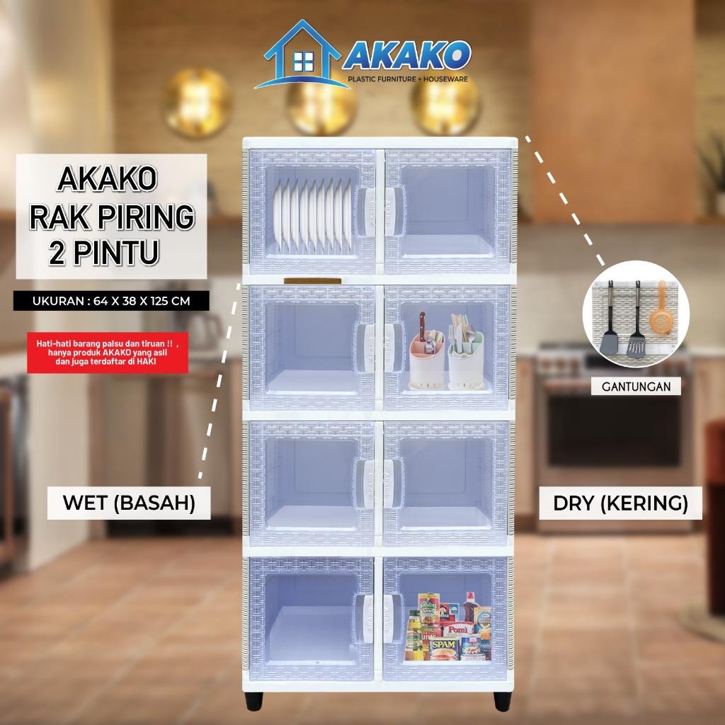 AKAKO ASLI - LEMARI RAK PIRING PLASTIK 2 PINTU SUSUN 2 3 DAN 4/ Kode : RPS-2P