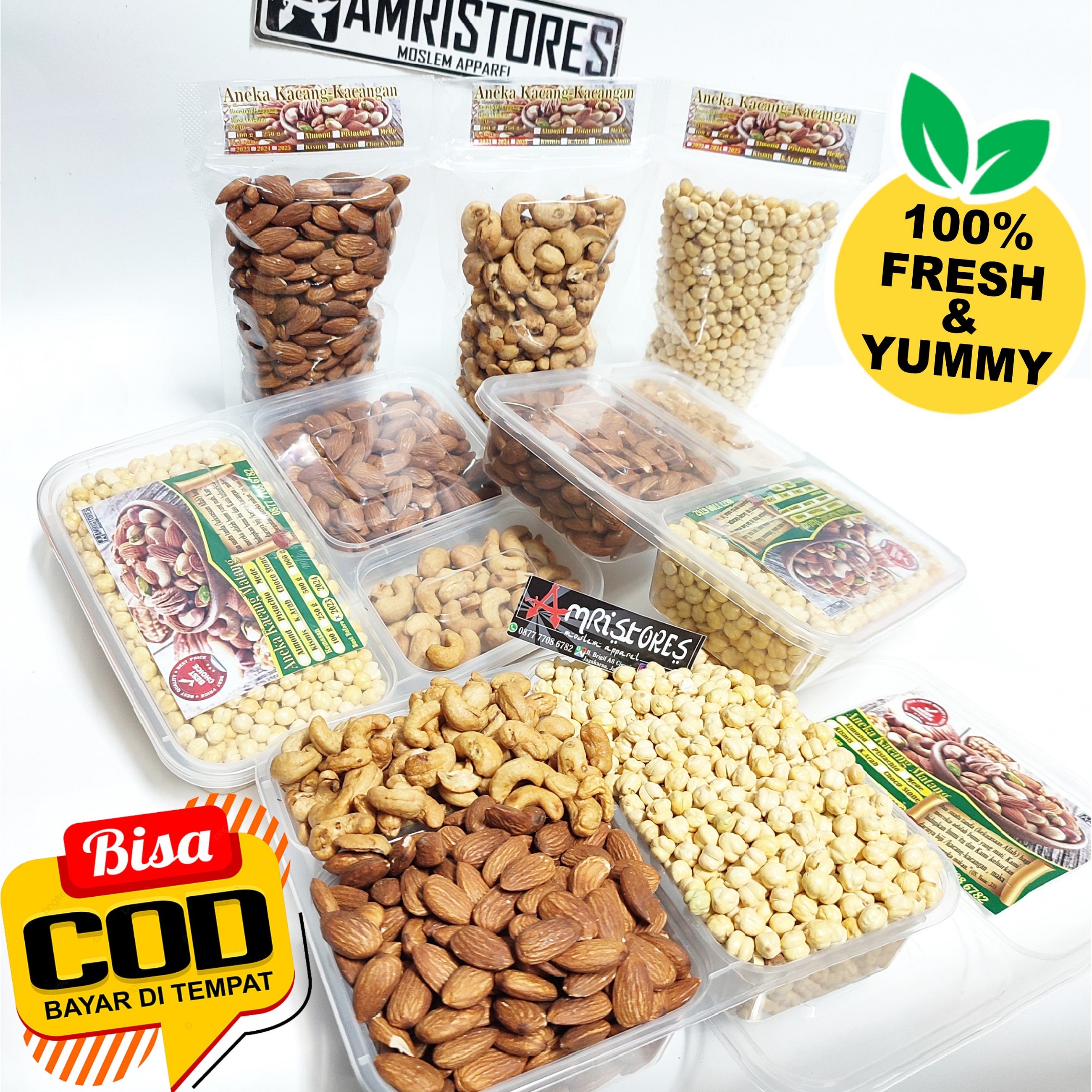 Paket 3 jenis kacang panggang matang 3in1 Almond Mede mete dan kacang Arab kemasan cantik all in one