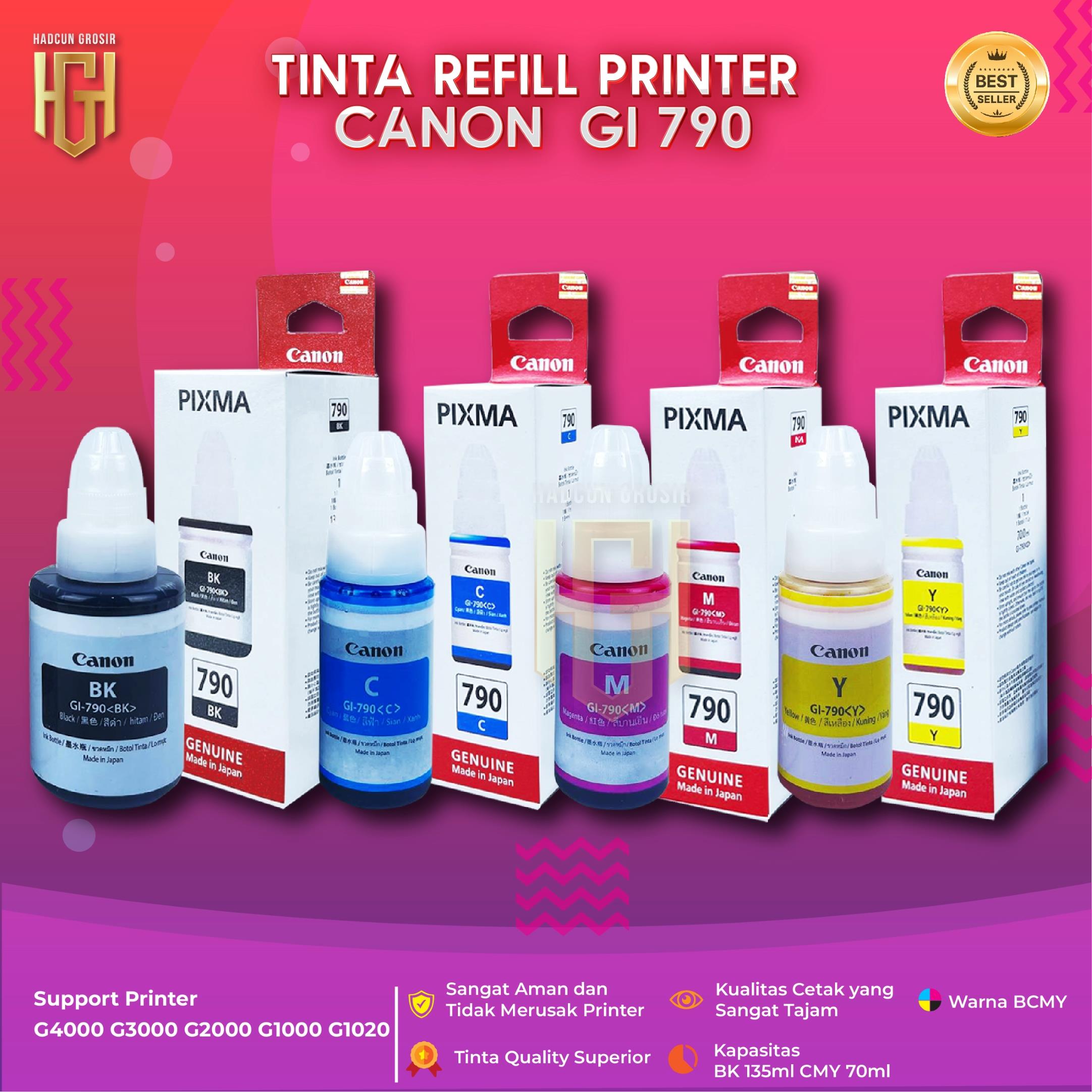 Tinta Canon GI-790 Refill 135ml Black 70ml Cyan Magenta Yellow Untuk Printer PIXMA G1000 G1010 G2000 G2010 G3000 G3010 G4000 G4010
