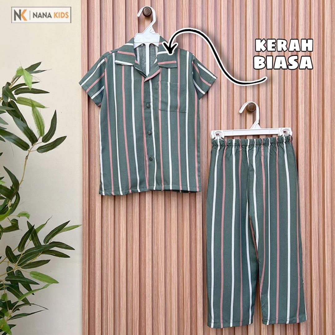 One Set Anak Rayon / Setelan Pajamas Anak Bahan Rayon Kancing Depan / Set Baju Tidur Anak Laki Laki & Perempuan Usia 1-6 Tahun Nana Kids Wear