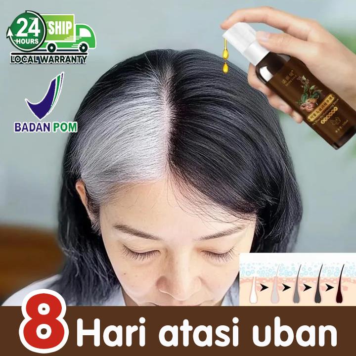 penghilang uban permanen halal-uban jadi rambut hitam-Serum penghitam rambut uban-hitam alami-ekstrak herbal alami rambut hitam cerah tak kering-bebas cuci bebas pewarnaan 100ml