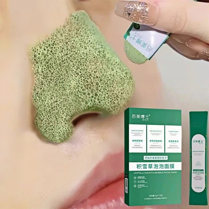 Centella asiatica bubble mask 12 sachets box mask mud mask facial care increase moisture control oil shrink pores whitening 10 seconds to create bubbles shrink pores add freshness and cleanliness facial mask smear mask lazy face mask