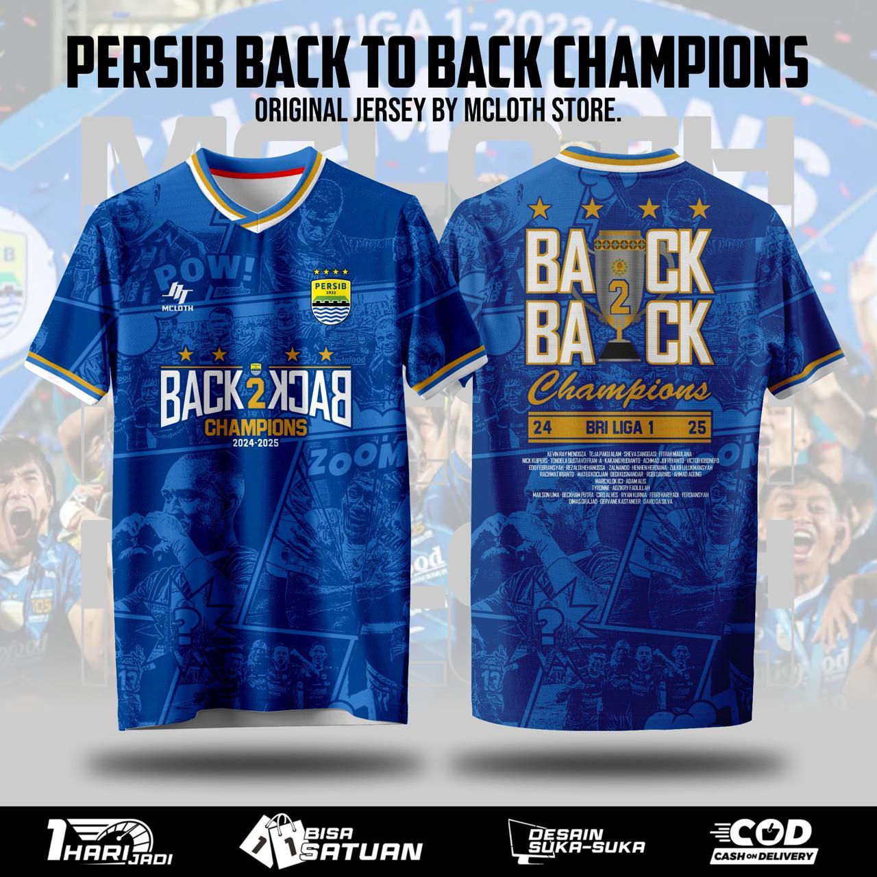 Baju Jersey Persib Bandung Football Champions Back To Back 2025 Biru/Kaos Persib Bandung Juara Bri Liga 1/Persib bandung Gold to Glory/Baju Persib Konvoi Couple/Baju Persib casual Terbaru