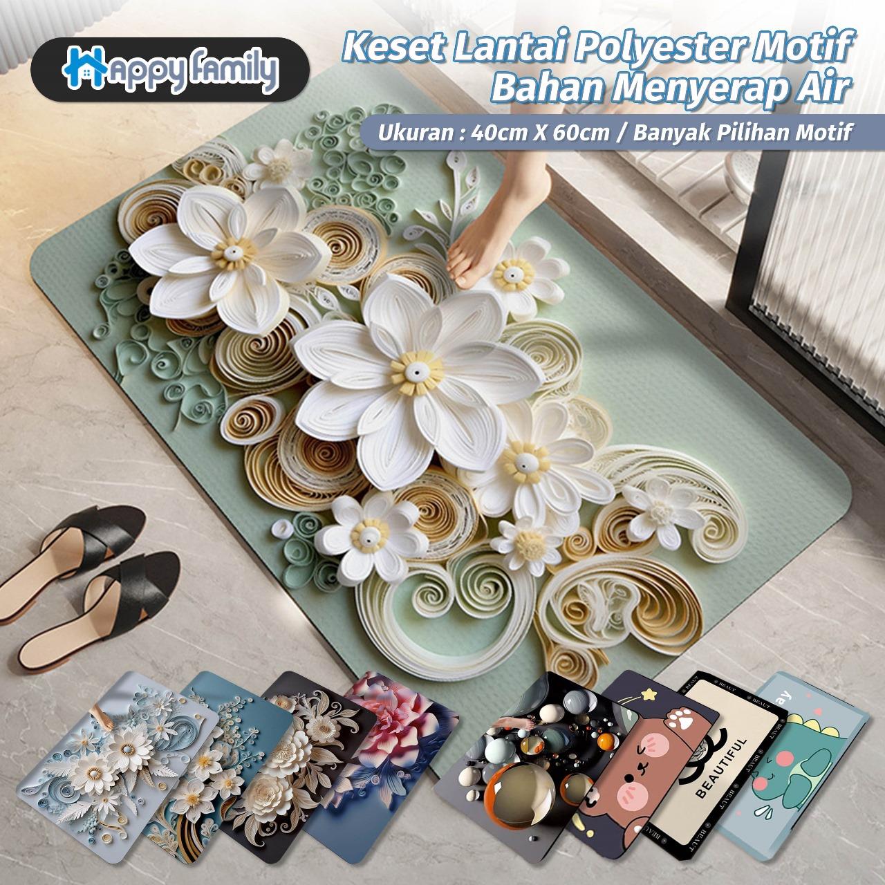 (HF) Keset Lantai Motif 3D Modern Polyester Anti Slip Cepat Serap Air 40x60CM Keset Kamar Mandi
