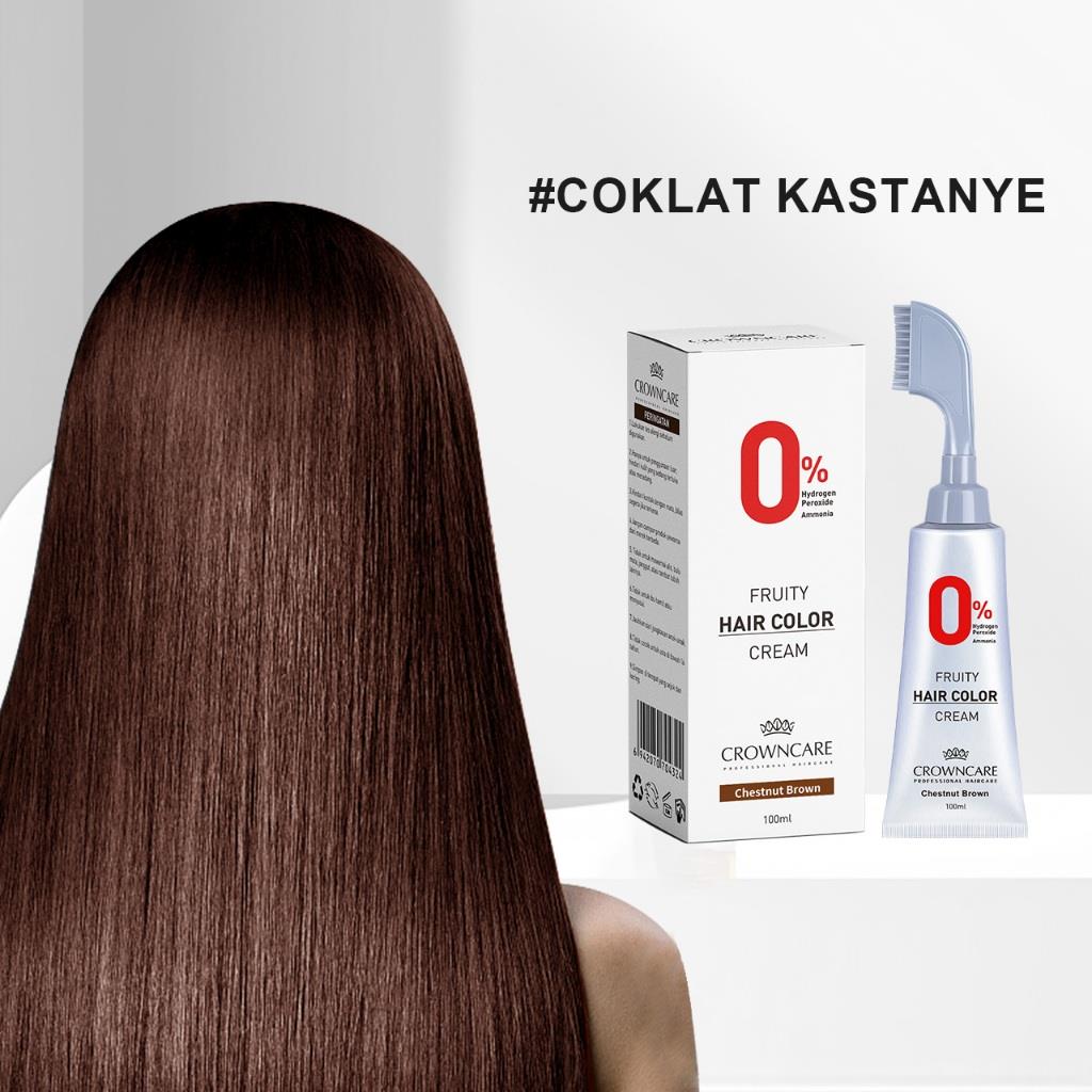 CrownCare Pewarna Rambut - Hair Coloring Cream Alami | Pewarna Rambut Ammonia Free & Anti Uban Warna Hitam & Coklat Gelap Aman & Tidak Berbahaya Penghitam Rambut Herbal dengan Aroma Buah Hasil Natural & Tahan Lama