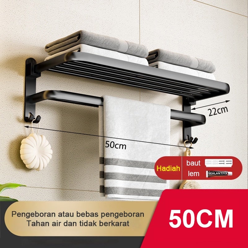 Rak kamar Mandi Rak Handuk Gantungan Handuk Kamar Mandi Paduan Aluminium Rak Dinding Tempel Aesthetic Serbaguna Rak Gantung