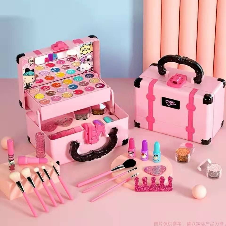 GU Girls Makeup Toys Kosmetik Kotak Bermain Princess Makeup Girl Toy Play Set Lipstik Eye Shadow Safety Kit Alat Rias Anak Fungsi Real