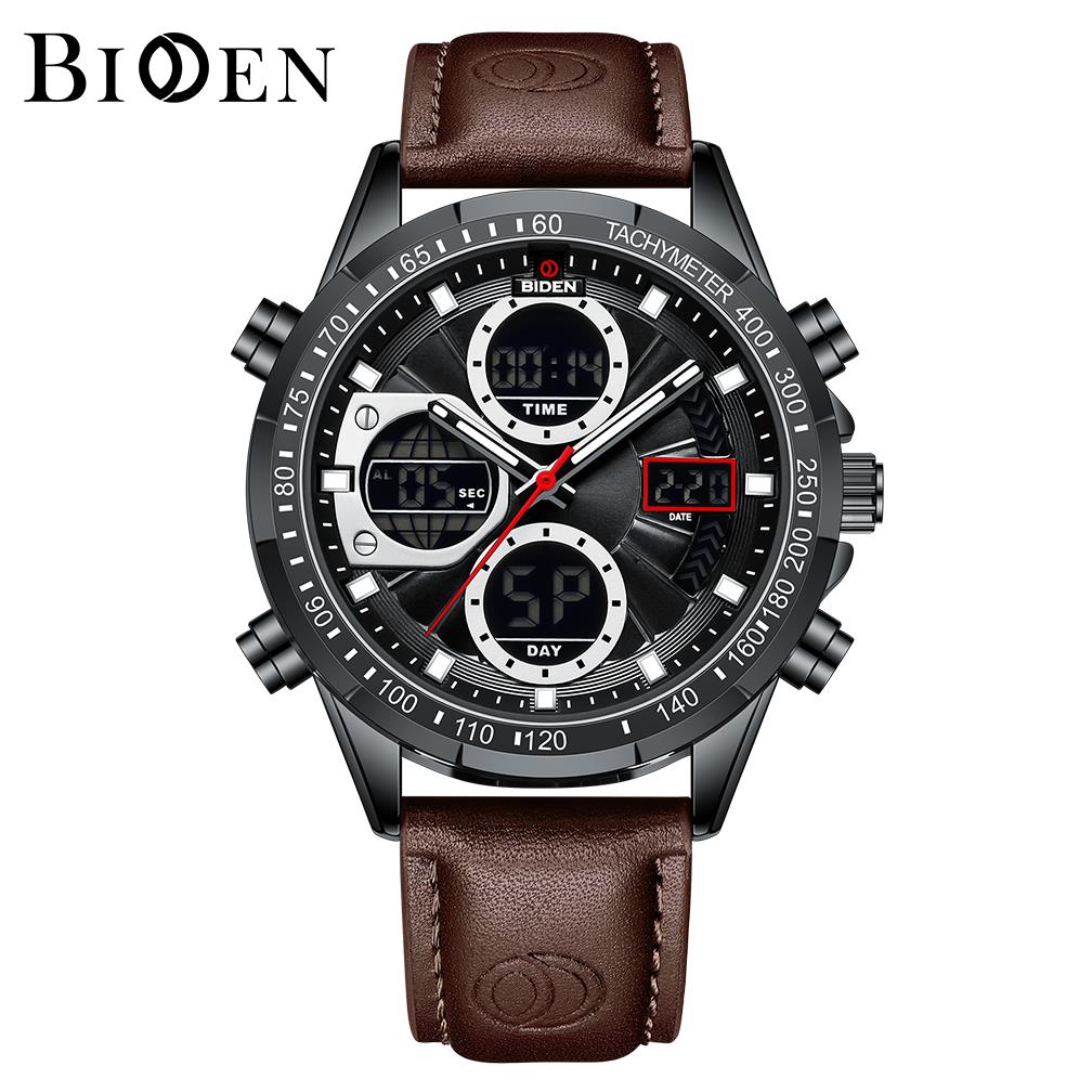 BIDEN Jam Tangan Pria Original Digital&Analog Multifungsi Anti Air Tali Kulit Jam Tangan Cowok
