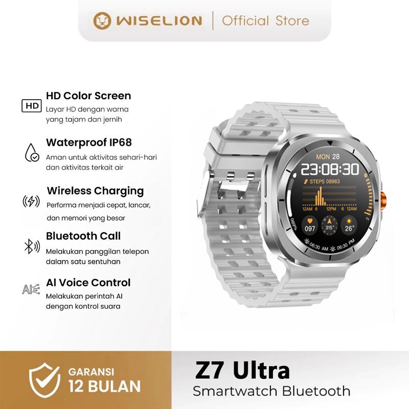 Wiselion Smartwatch Z7 ULTRA 2025 - Jam Tangan Pria dan Wanita dengan Layar 1.52” HD Tahan Air IP68 Pemantauan Detak Jantung Tekanan Darah Fitur Panggilan Bluetooth Mode Olahraga dan Kontrol Musik. Smart Watch untuk Gaya Hidup Aktif.