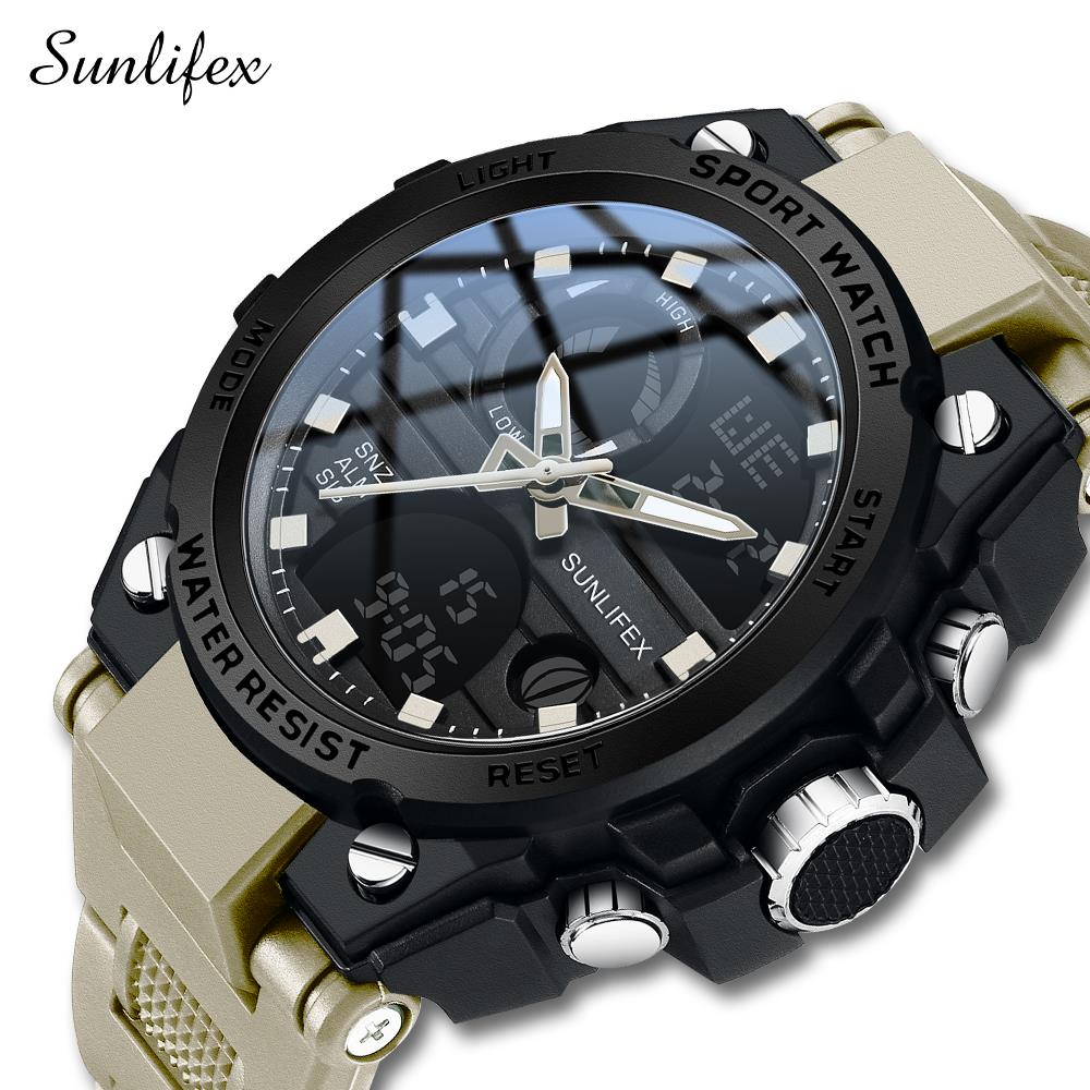 Sunlifex Jam Tangan Pria Digital&Analog Olahraga Tali Silikon Luminous Multifungsi Jam Tangan Cowok