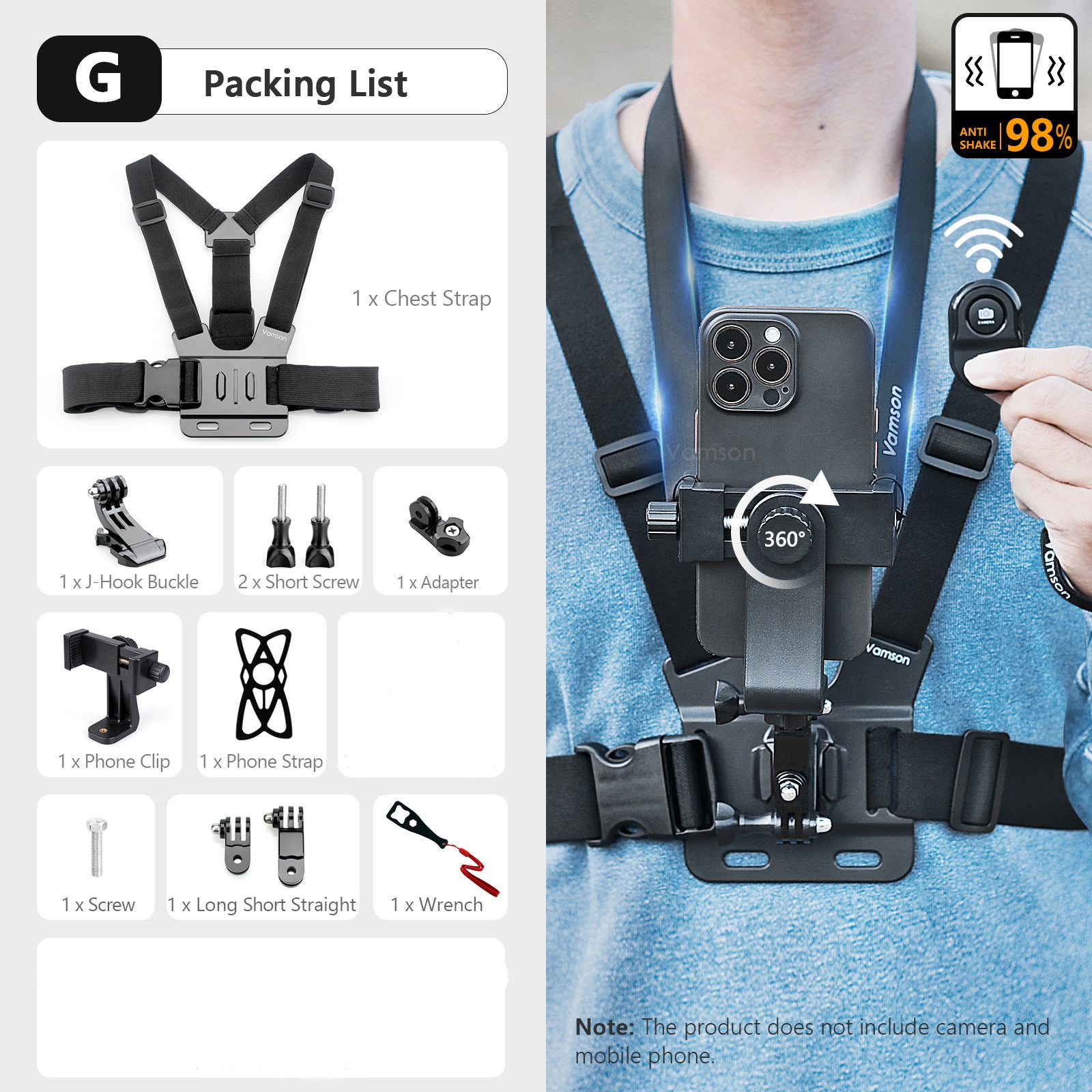Body Chest Strap Mounting + Holder Dada Smartphone / Handphone / HP Motovlog Vlog Sepeda Video POV
