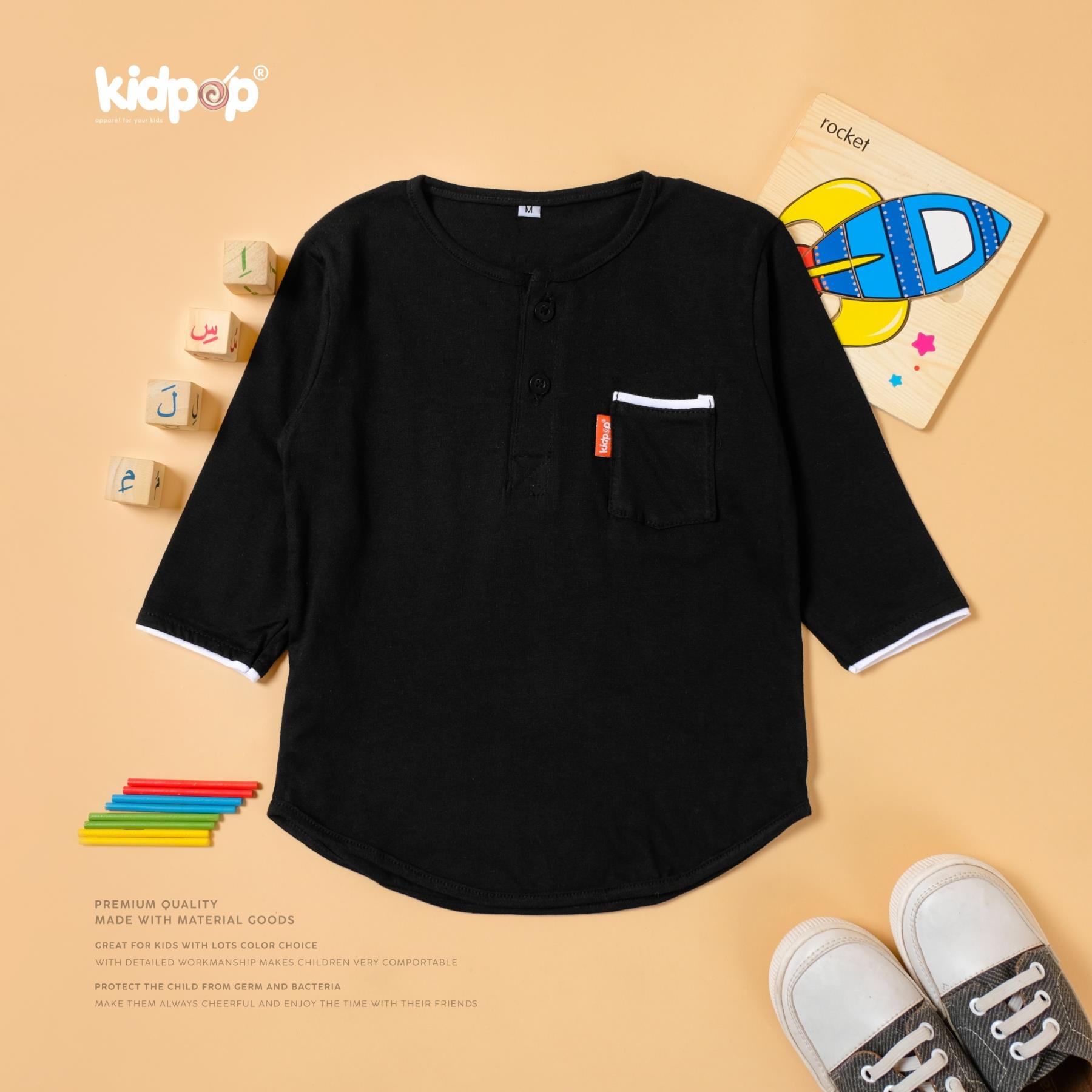 KIDPOP Baju Koko Kurta Anak Bahan Kaos cotton 30s Lengan 7/8 Usia 06-10 Tahun