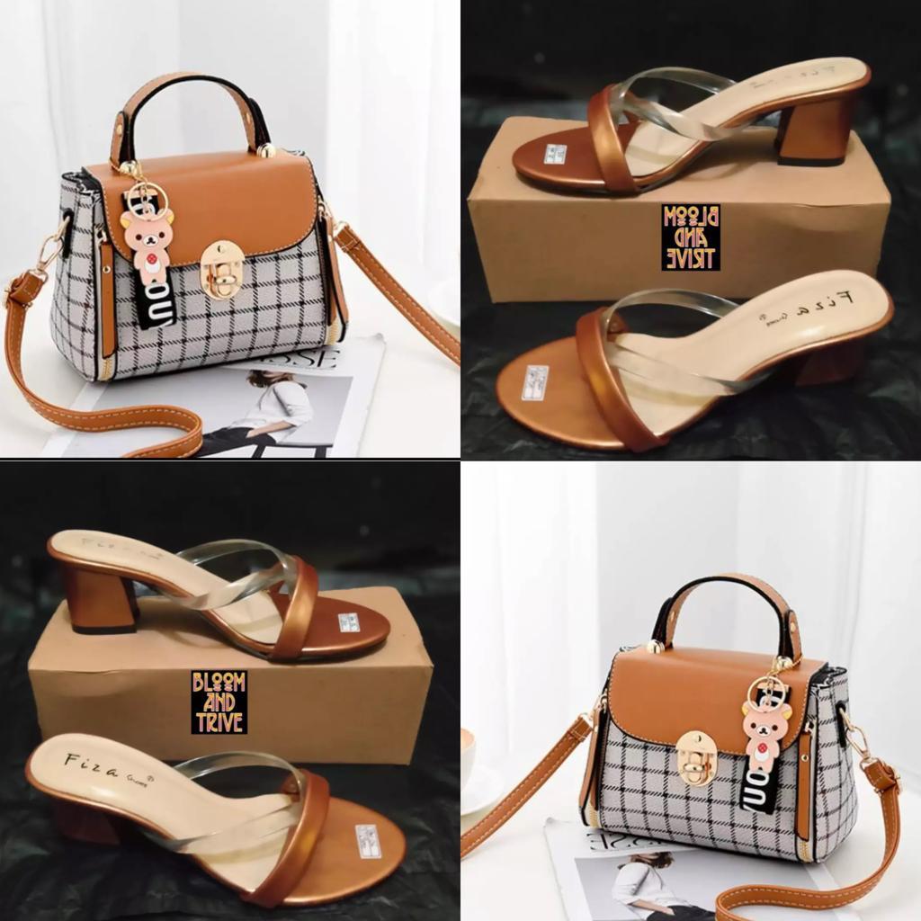 Promo !! 1 Set Tas & Sandal Wedges Kotak Terbaru 2025