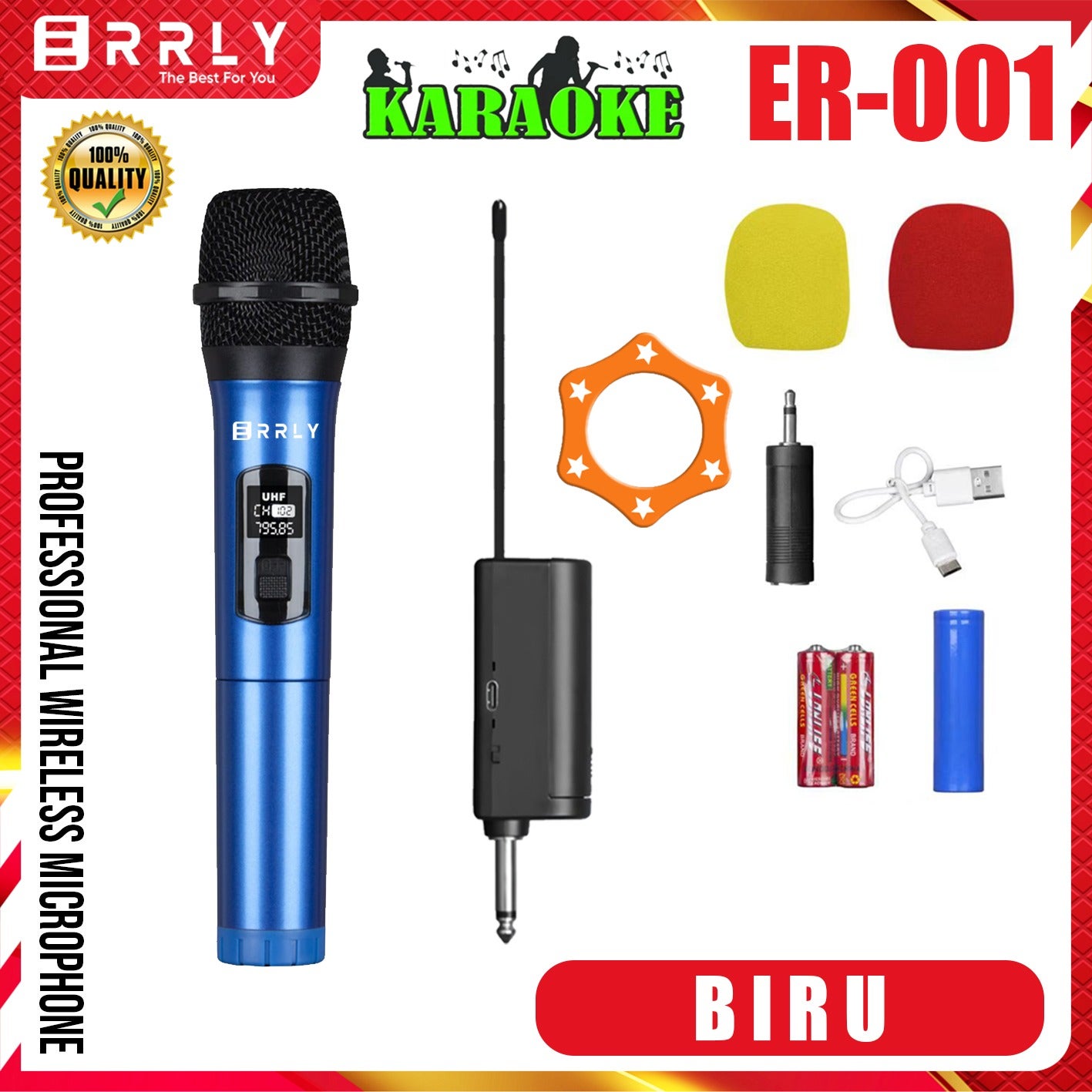 Mic Karaoke Microphone Wireless Tanpa Kabel MIC2 MIC1 ERRLY ER001 Single ER002 Dual Digital LED Mic Karaoke GENGGAM