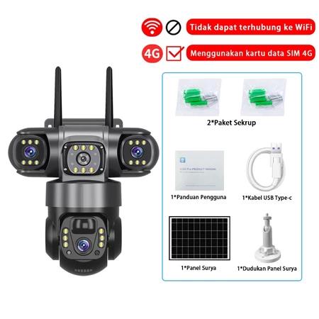 V380 Pro Kamera CCTV dengan SIM 4G 3 lensa 3 layar zoom 10x kejernihan 4K 360°cctv wifi sambung ke hp dengan mikrofon dan speaker Deteksi gerakan Ada gambar berwarna di malam hari cctv sambung hp jarak jauh