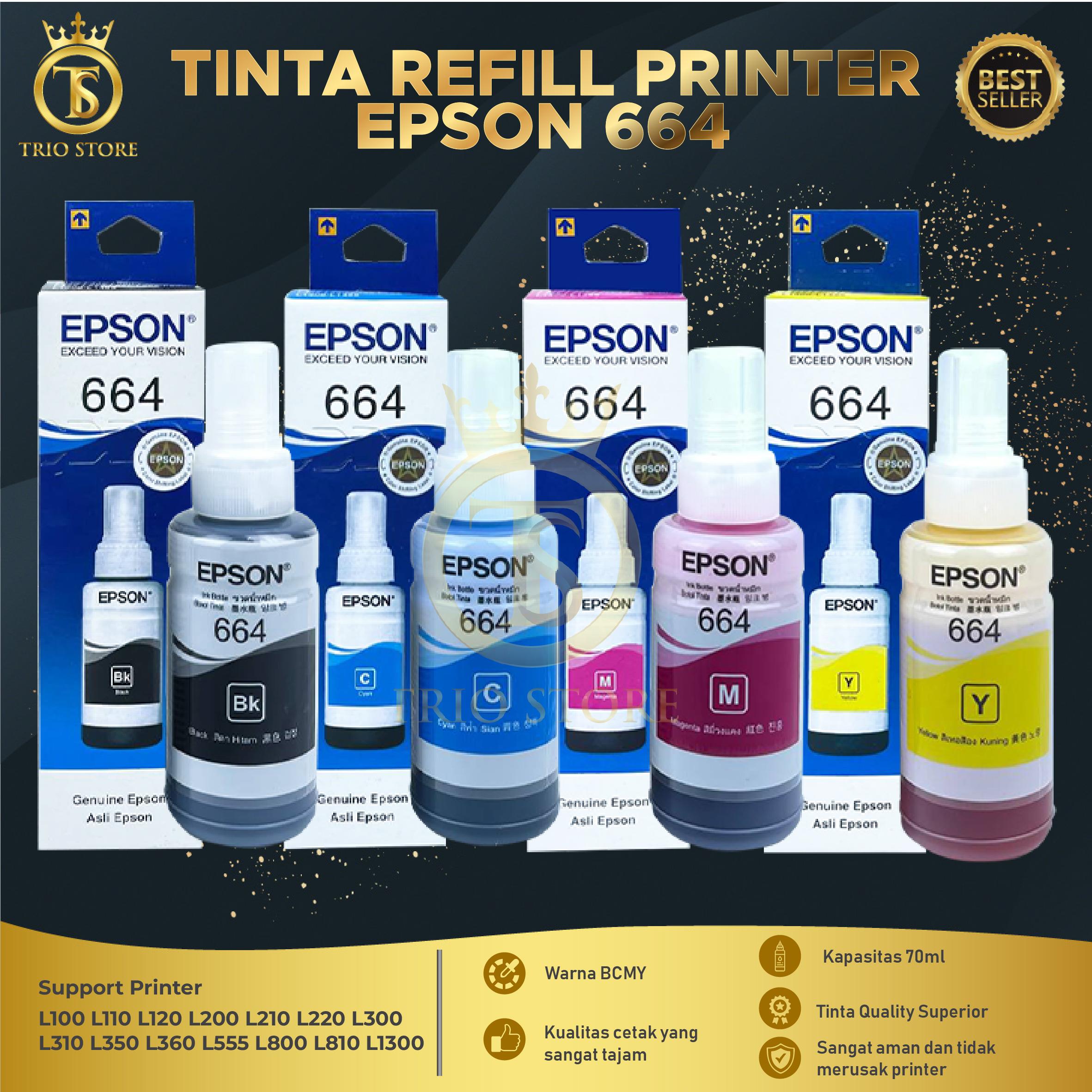 Tinta Epson 664 1 Set 4 Warna CMYK Cocok untuk Epson L100 L110 L120 L200 L210 L220 L300 L310 L350 L355 L360 L365 L380 L405 L455 L485 L550 L555 L565 L655 L1300 L1455
