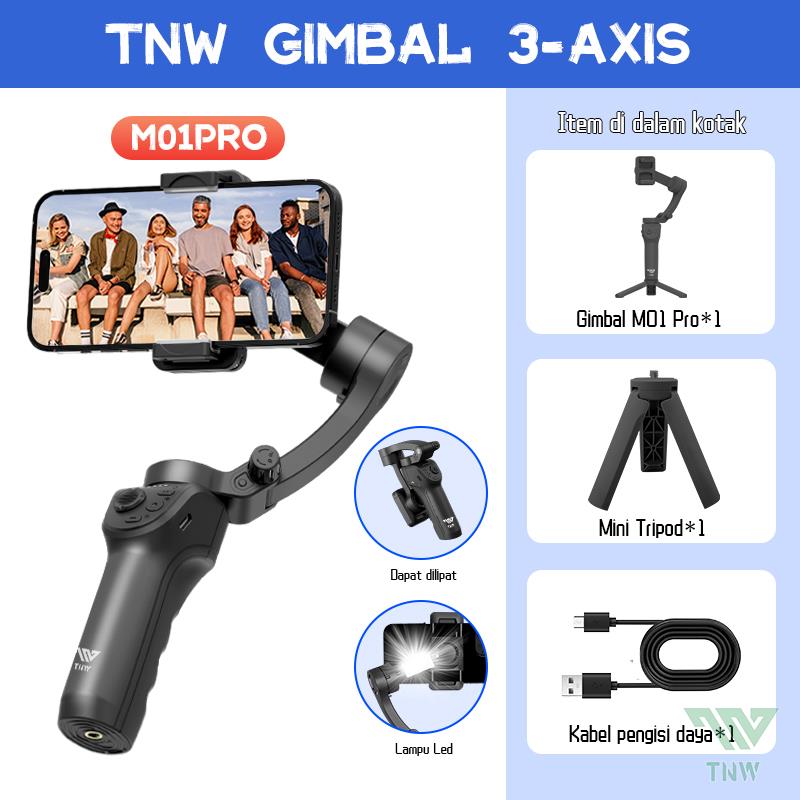 TNW M01 PRO Gimbal 3 Axis hp Gimbal Stabilizer hp Smartphone & Action Cam Ultra Stable Gimbal Face Tracking Auto-Inception+Lampu LED+Tripod Mini