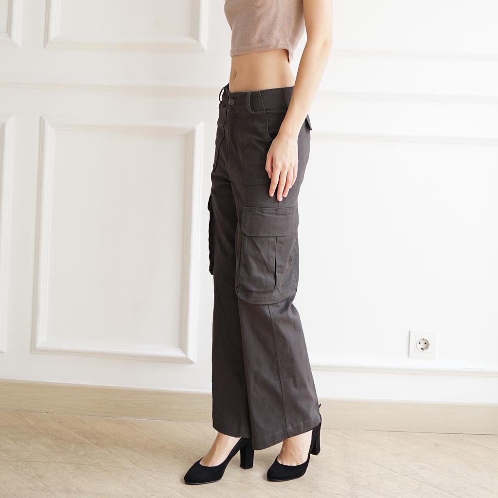HaymeeIDN - Queena Cargo Pants Celana Kulot Kargo Korean Style Katun Twill
