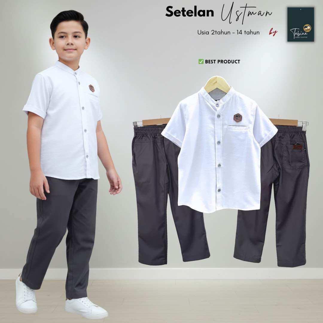 Baju Setelan Lengan Pendek Tabina Seri Ustman untuk Anak Laki Laki usia 1-16 tahun Remaja