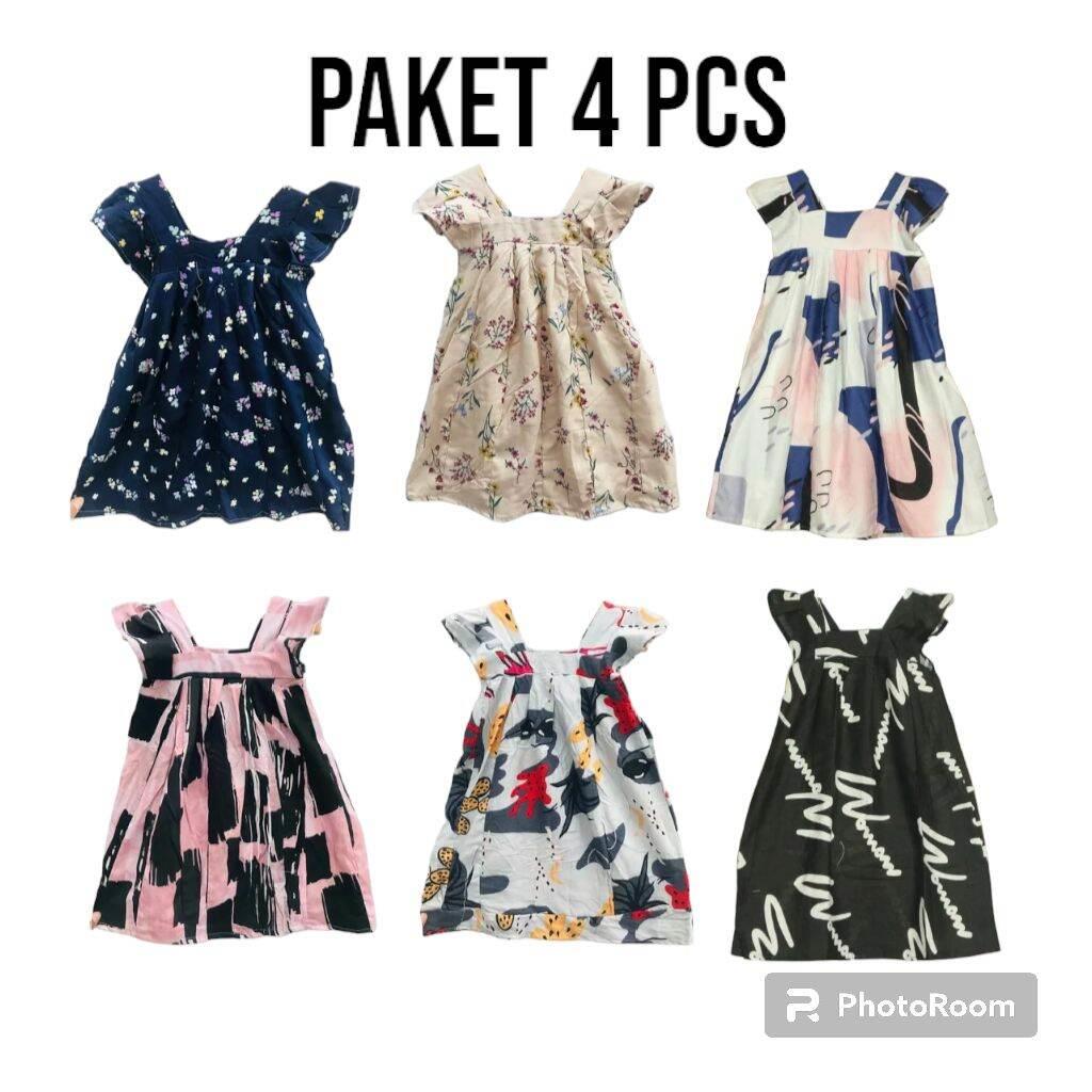 PAKET 4 PCS DASTER DRESS ANAK MOTIF/BATIK FULL OBRAS KUALITAS PREMIUM RANDOM WARNA