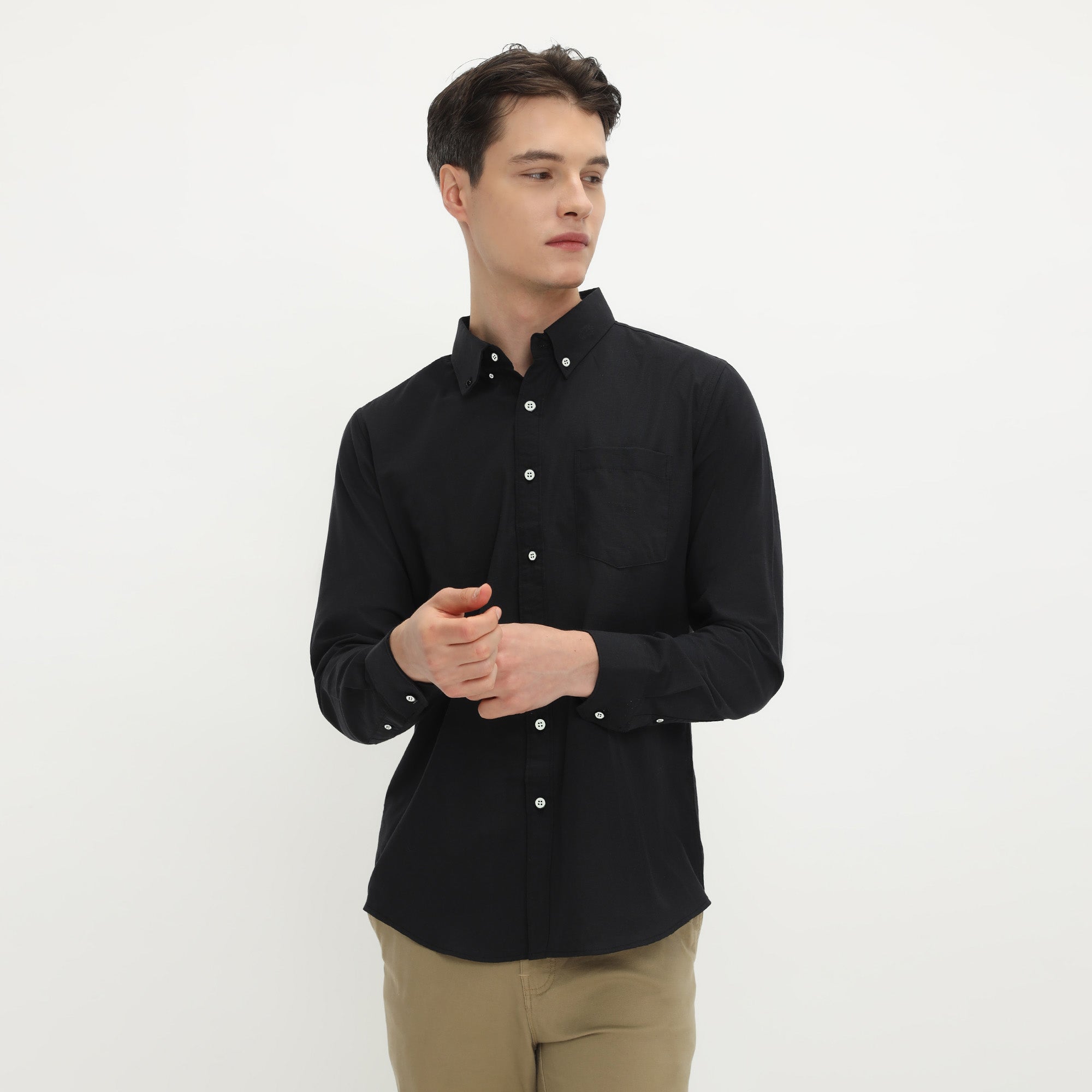 Platini Kemeja Pria Polos Lengan Panjang Katun Oxford Black 11069