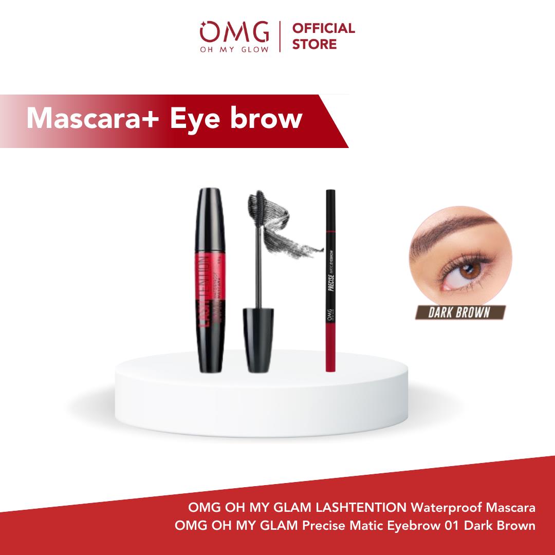 [Essentials Eye Duo] OMG Oh My Glam Lashtention Mascara + Eyebrow Pensil Alis Tahan Lama dan Presisi Waterproof & Smudgeproof Buildable & Blendeble High Pigmented Waterproof Mascara 4x Lebih Tebal