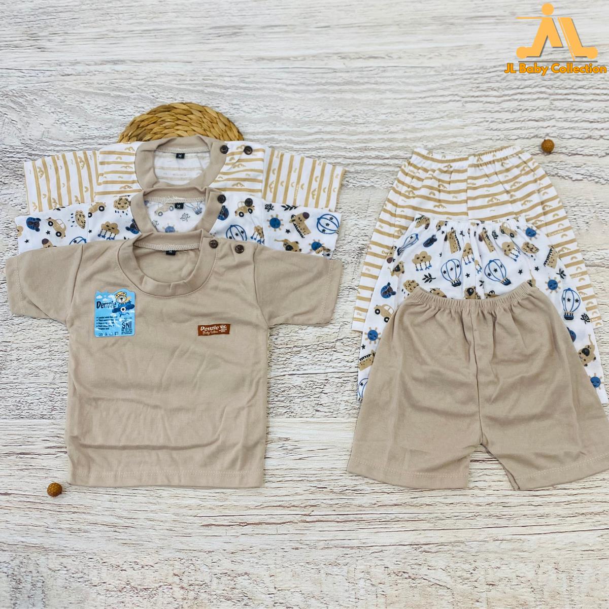 Paket 3 Set Setelan Bayi 0 18 Bulan S M L XL Lengan Pendek Celana Pendek Seri Coklat Susu
