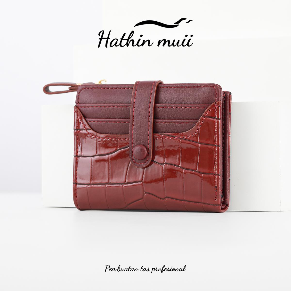 Hathin muii Genie Wallet Dompet terbaru promo Wanita Realpic kartu bahan Croco leather Dompet kecil Lipat bisa Cod