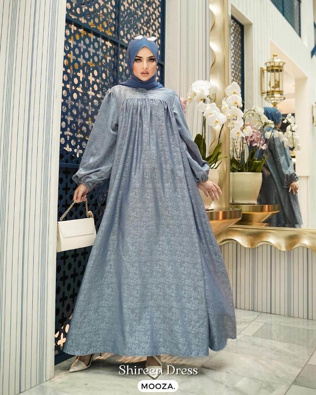 Baju Gamis Wanita Jumbo Lengan Balon Gelembung Motif Embos Katun Jaguard Long Dress Ukuran Besar Payung Umbrella Big Size Oversize Mekrok Bawah