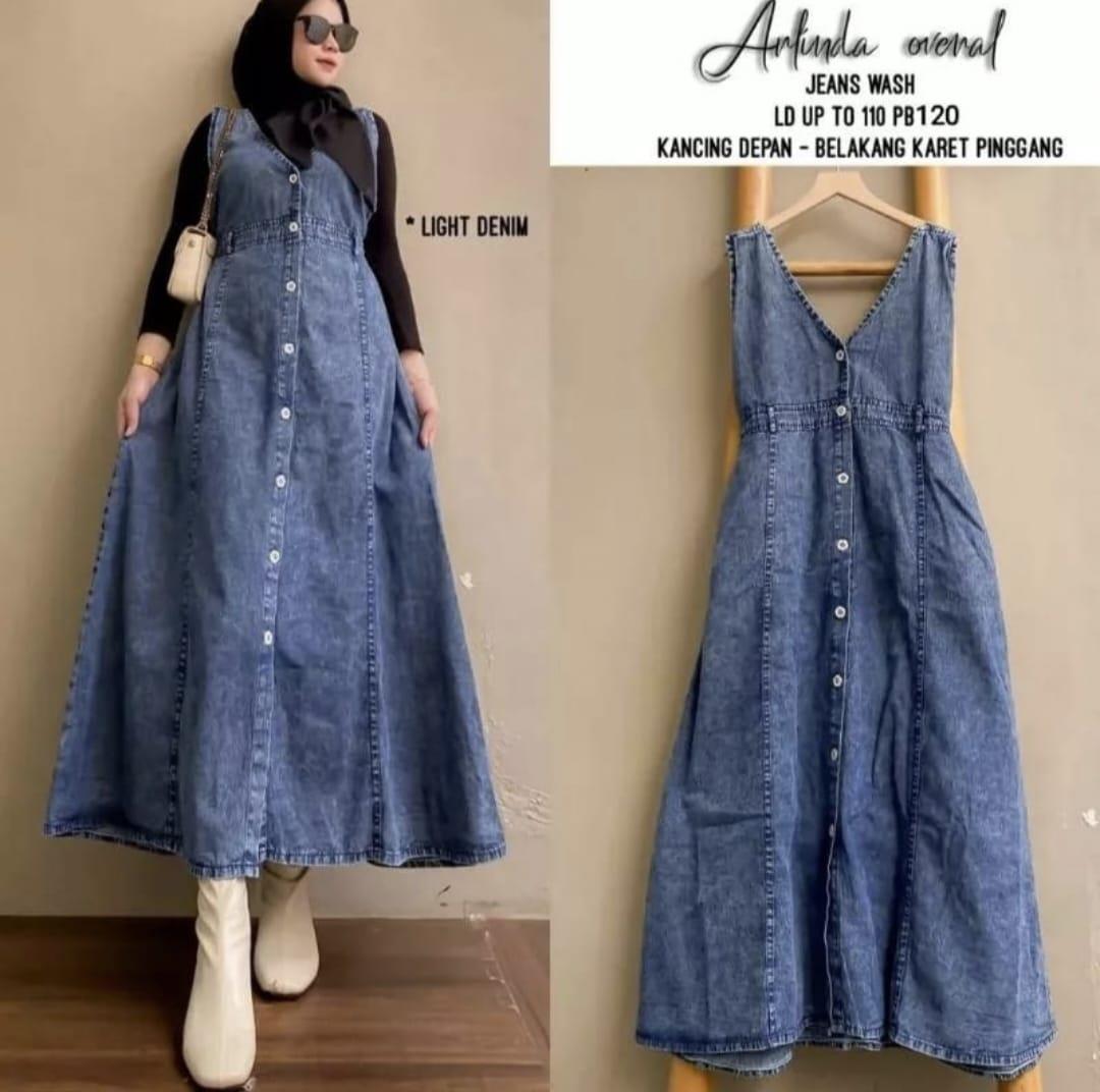 Arlinda Overall Jeans - Jumpsuit Snow Jeans Wanita - Baju Kodok Dewasa - Tanpa Inner