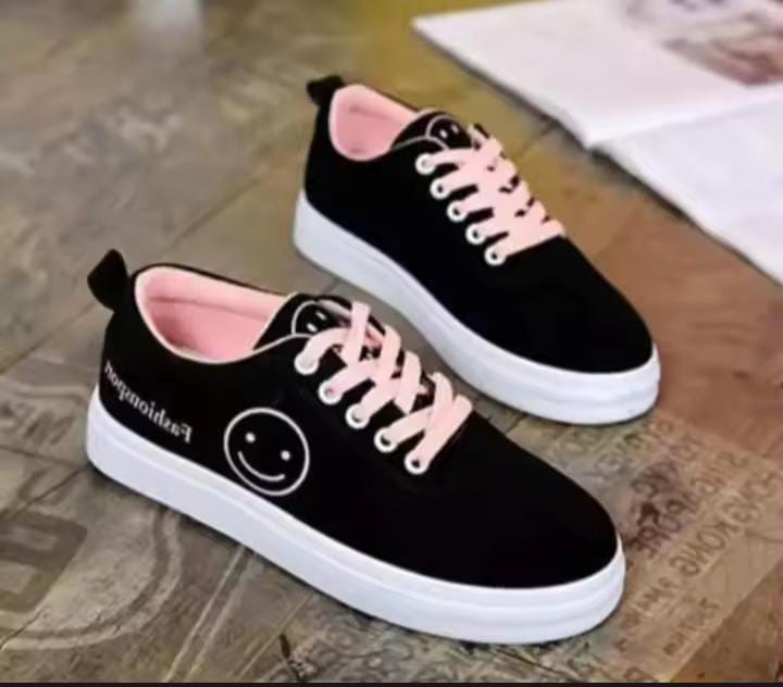 Sepatu Anak Dan Dewasa Sneakers Motif Smile Hitam Murah Lucu