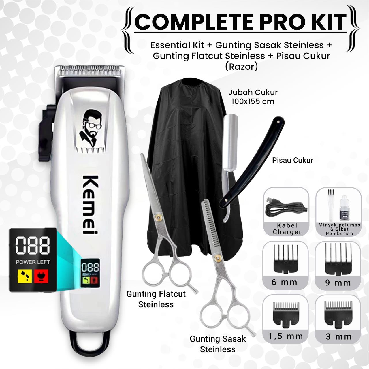 Mesin Cukur Rambut Elektrik Cas Hair Clipper Kemei KM-PG809A Original