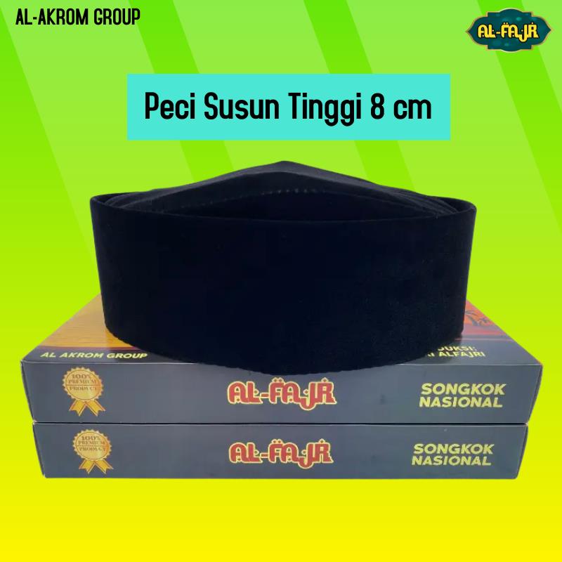 Peci Songkok Hitam Polos Model SUSUN Tinggi 789 cm Bahan Bludru Contesa Super Untuk Remaja dan Dewasa