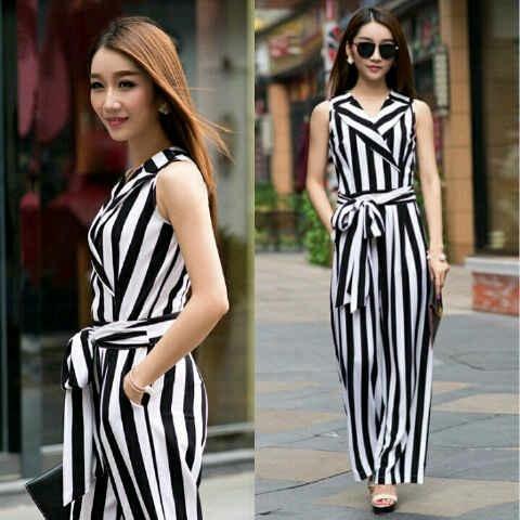 MJ Fashion Wanita Jumpsuit Wanita Stripe Premium - Spandex