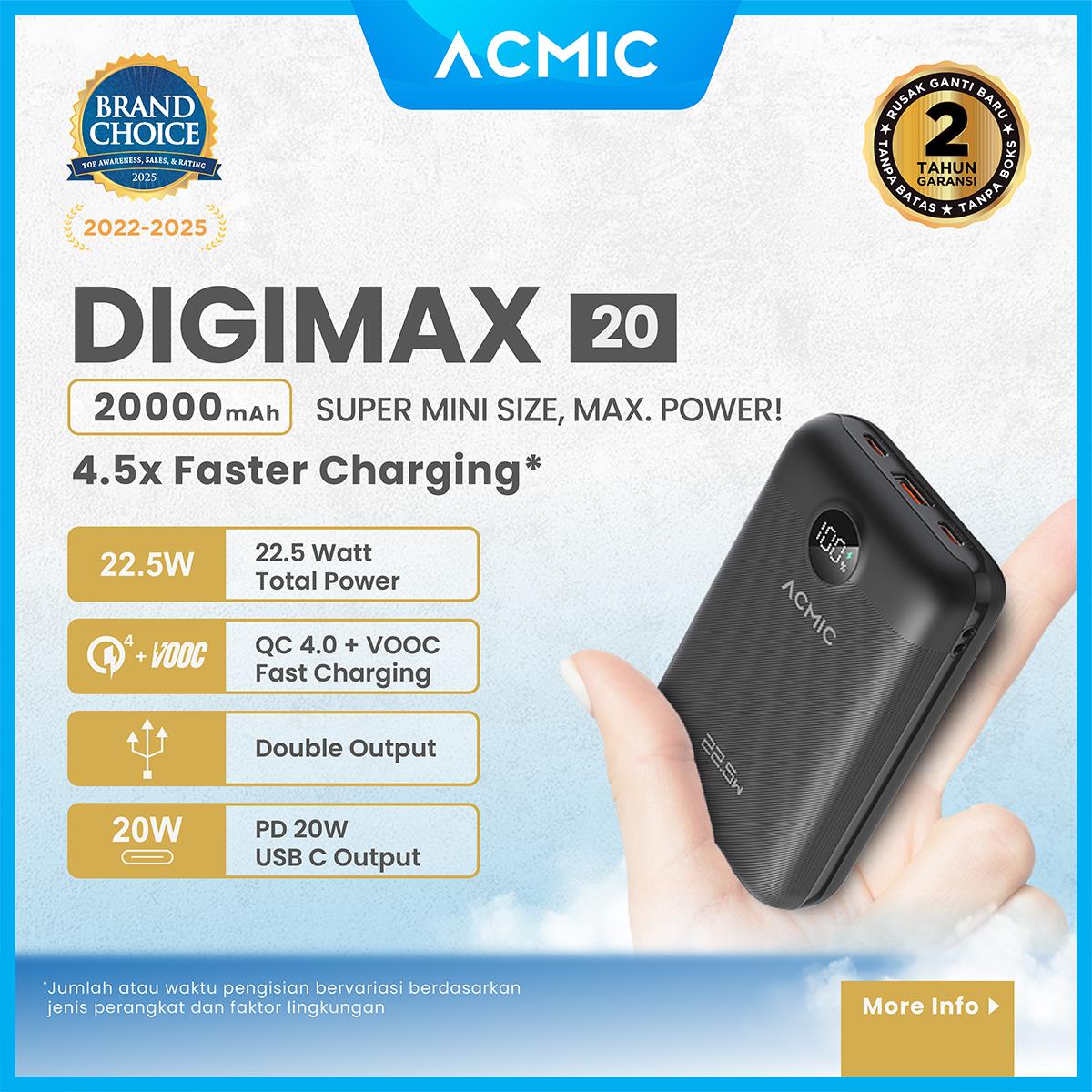 ACMIC DIGIMAX 20000mAh Powerbank Mini 22.5W Fast Charging Type C