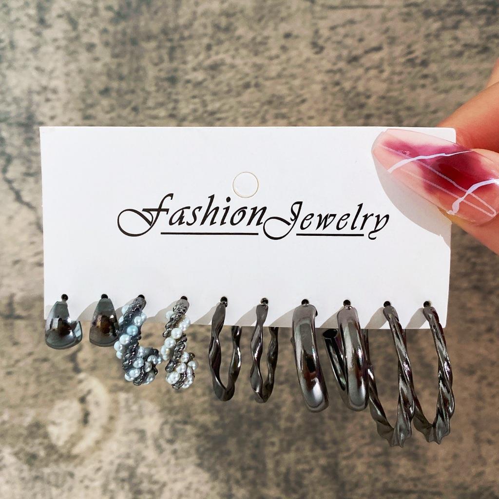 Set Anting Bulat Retro Anting Hoop Anting Gantung Emas Silver Set Hoop Earrings Gold Earrings Vintage Stud Earrings Anting Fashion Import Anting Wanita Emas Anting Tusuk