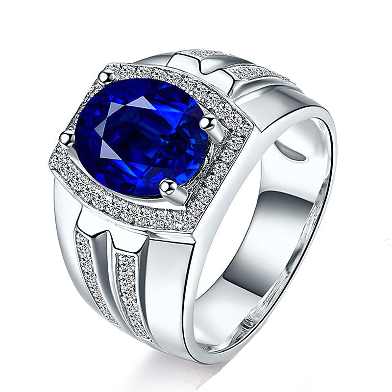 Batu Kelahiran September Cincin Pria Safir Cincin Pertunangan Pernikahan Berlapis Daily Berlapis Perak Harian Rings