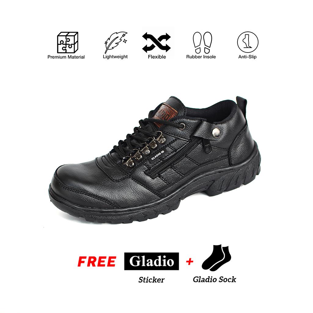Gladio Footwear - Sepatu Pria Safety Boots Kulit High Quality Premium Ujung Besi Sefty cowok Outdoor Hiking Mendaki Gunung Boot Kerja Lapangan Proyek