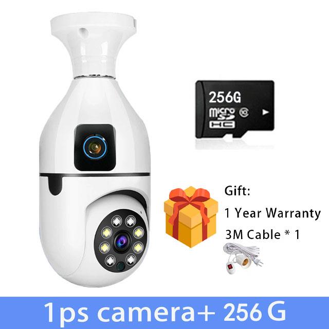 Kamera CCTV Lensa Ganda V380 Pro Bulb Terhubung ke Ponsel Rotasi 360° Pelacakan Otomatis Penglihatan Malam Dalam dan Luar Ruangan Audio Dua Arah