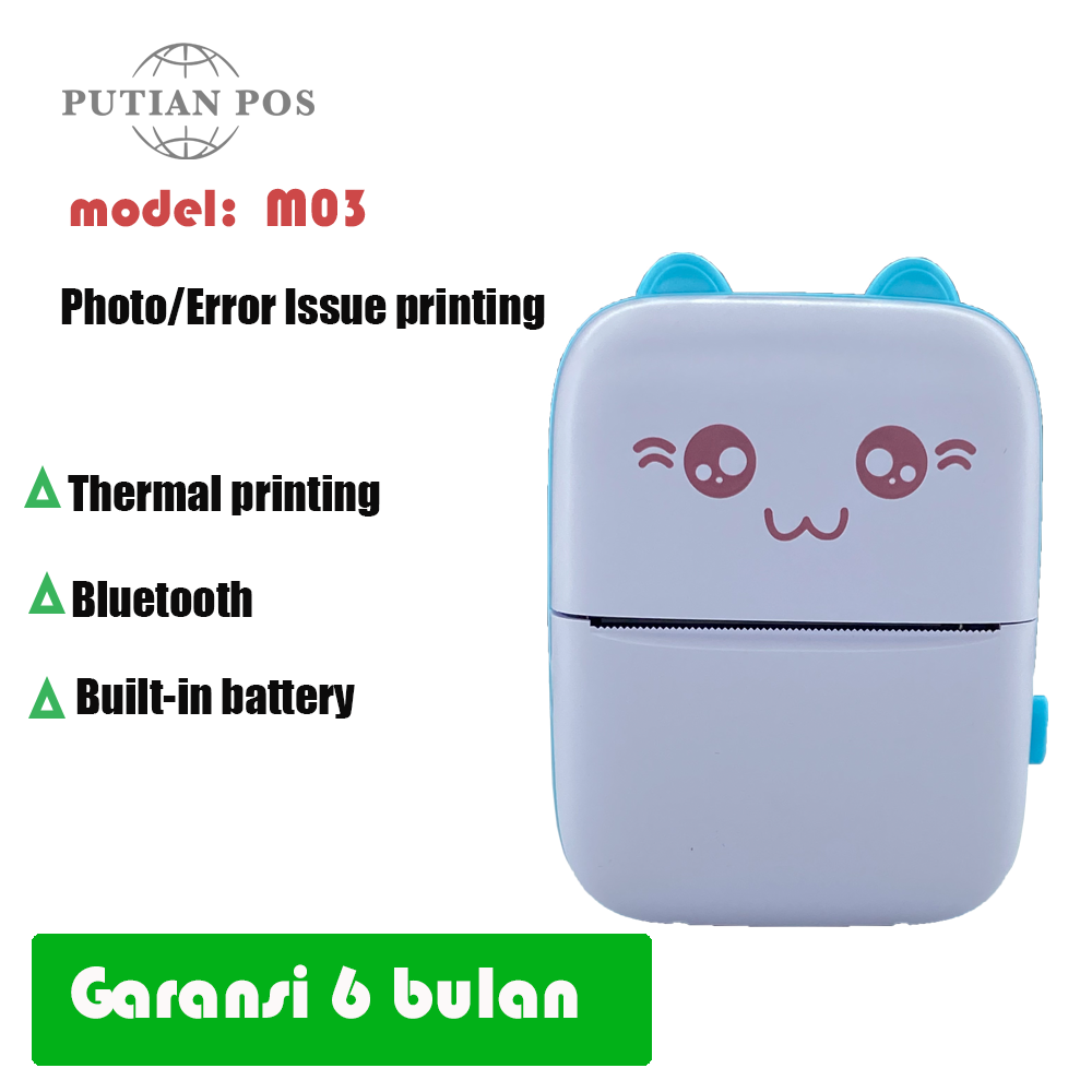 PUTIAN POS Portable Mini Thermal Printer M06 Printer Label Foto dengan Baterai