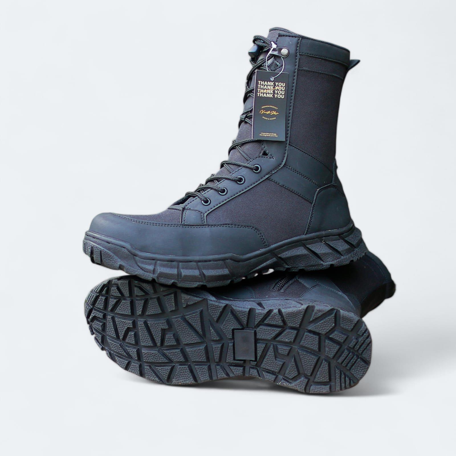 Sepatu PDL Weba Jatah TNI Polri Brimob Security Satpam Kulit Sintetis Hitam Doff Resleting VMESTE