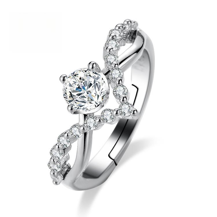 Ladamas Cincin Pernikahan Bahan Tembaga Putih Anti Karat Cincin Wanita Berkilau Mewah CT7