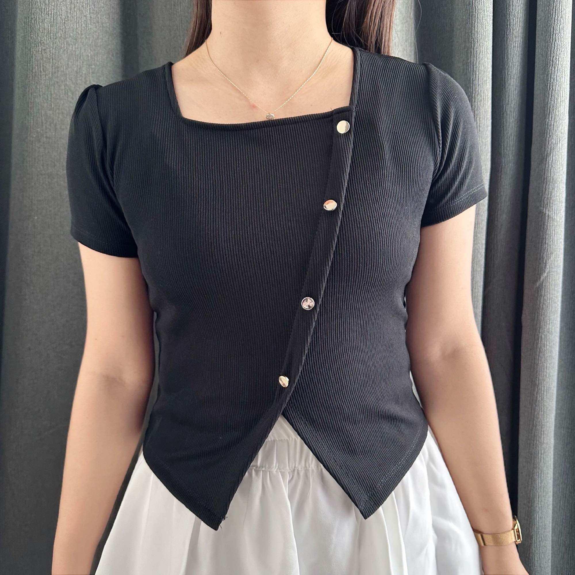 ENMEI Abby Top 927 - Atasan Lengan Pendek Wanita - Crop Top Wanita - Blouse Rajut Wanita